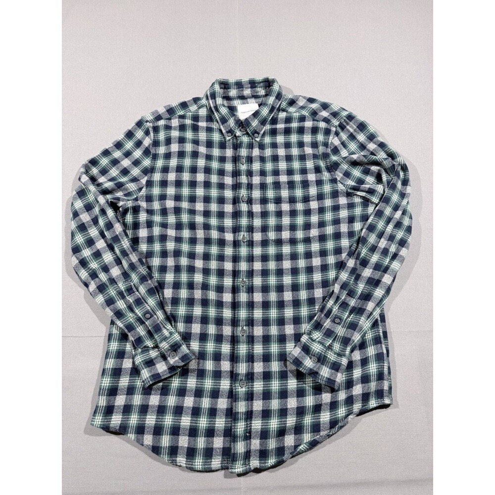 American Eagle Men’s Blue Plaid Fleece Button Down Long Sleeve Shirt  Size L